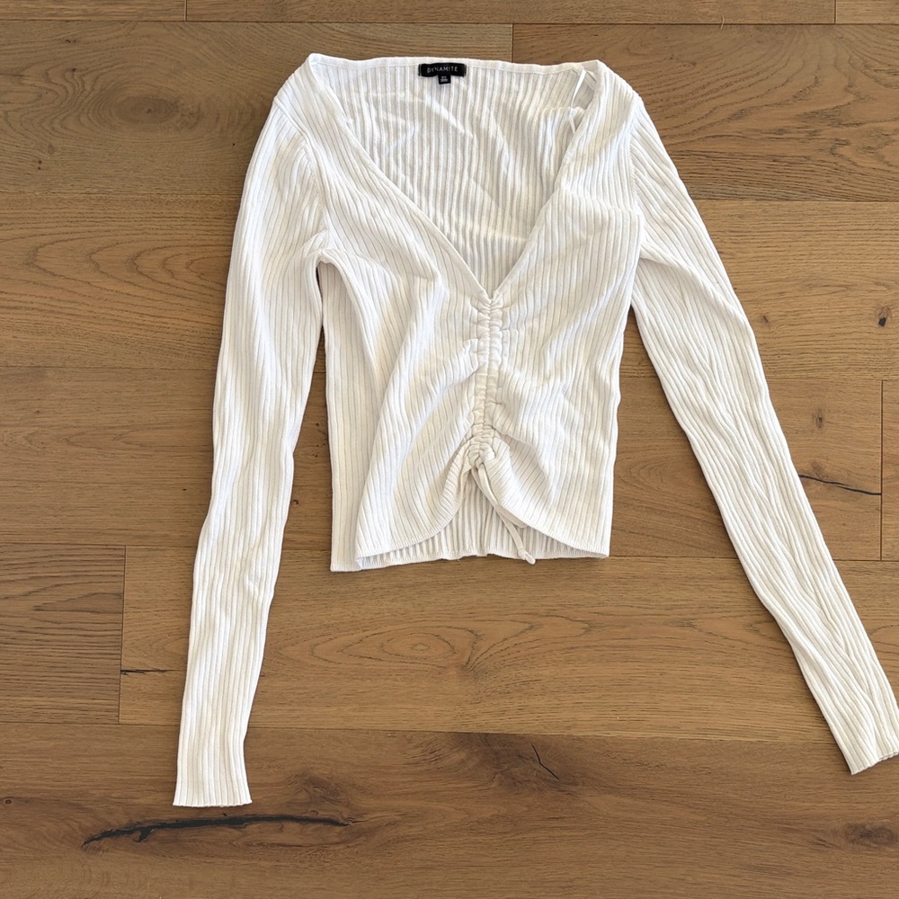 Dynamite White Ribbed Long Sleeve Top